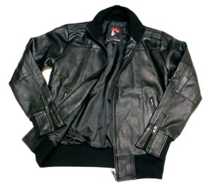 画像1: 本革/牛皮革 リサイクルレザー スタンドカラー ジャケット 黒 ブラック