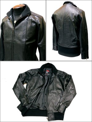 画像3: 本革/牛皮革 リサイクルレザー スタンドカラー ジャケット 黒 ブラック