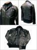 画像3: 本革/牛皮革 リサイクルレザー スタンドカラー ジャケット 黒 ブラック (3)