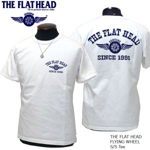 画像1: 2024年夏新作 THE FLAT HEAD（ザ・フラットヘッド） FLYING WHEEL/フライングホイール 半袖Ｔシャツ ホワイト×ネイビー