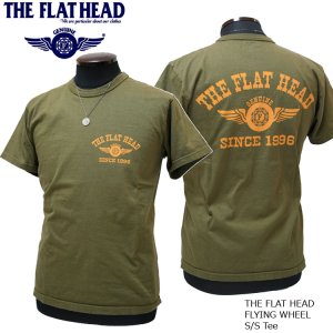 画像1: 2024年夏新作 THE FLAT HEAD（ザ・フラットヘッド） FLYING WHEEL/フライングホイール 半袖Ｔシャツ オリーブ×オレンジ