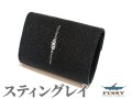 FUNNY/ファニー スティングレイ エイ革 彫刻コンチョ 2つ折り ダブルドット ビルフォード ミドルサイズ革財布（ブラック）