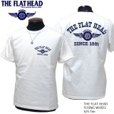 画像: 2024年夏新作 THE FLAT HEAD（ザ・フラットヘッド） FLYING WHEEL/フライングホイール 半袖Ｔシャツ ホワイト×ネイビー
