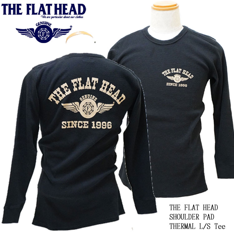 画像1: THE FLAT HEAD（ザ・フラットヘッド） ショルダーパッド サーマル 長袖Ｔシャツ ブラック (1)