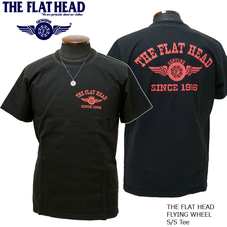 画像: 2023年夏新作 THE FLAT HEAD（ザ・フラットヘッド） FLYING WHEEL/フライングホイール 半袖Ｔシャツ ブラック×レッド