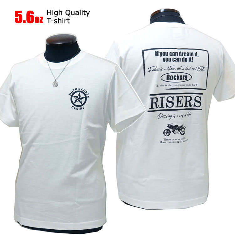 画像1: [RISE-ROCK ライズロック]  5.6オンス RISERS 半袖Tシャツ 白 ホワイト (1)