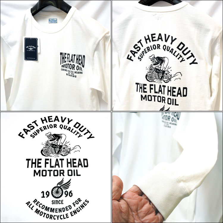 画像3: THE FLAT HEAD（ザ・フラットヘッド） 吊り編み生地 長袖Ｔシャツ FH MOTOR OIL フラットヘッドモーターオイル ホワイト FN-TML-101 (3)